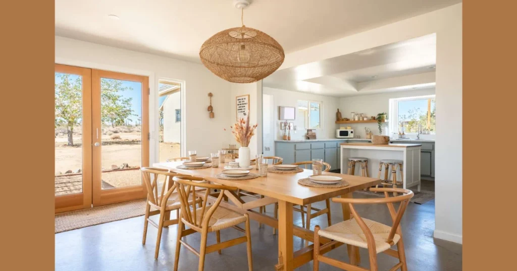 Scandinavian Dining Room with Large Windows and Natural Light