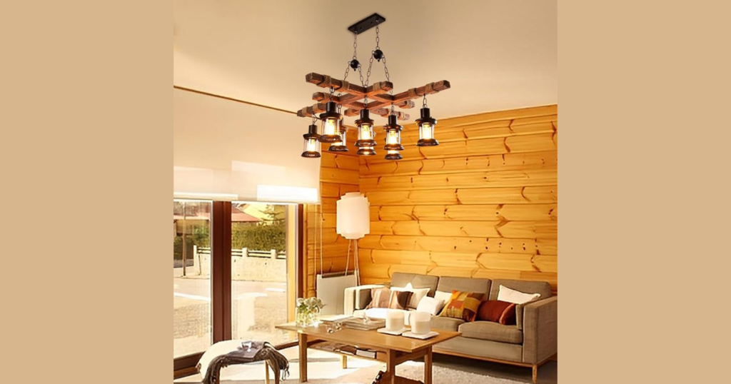 Rustic Wood Beam Chandelier for Authentic Farmhouse Style