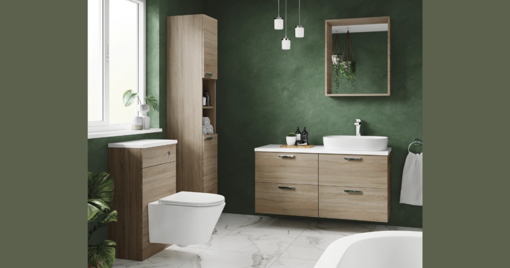 Sage Green and Natural Wood  Bathroom Scheme