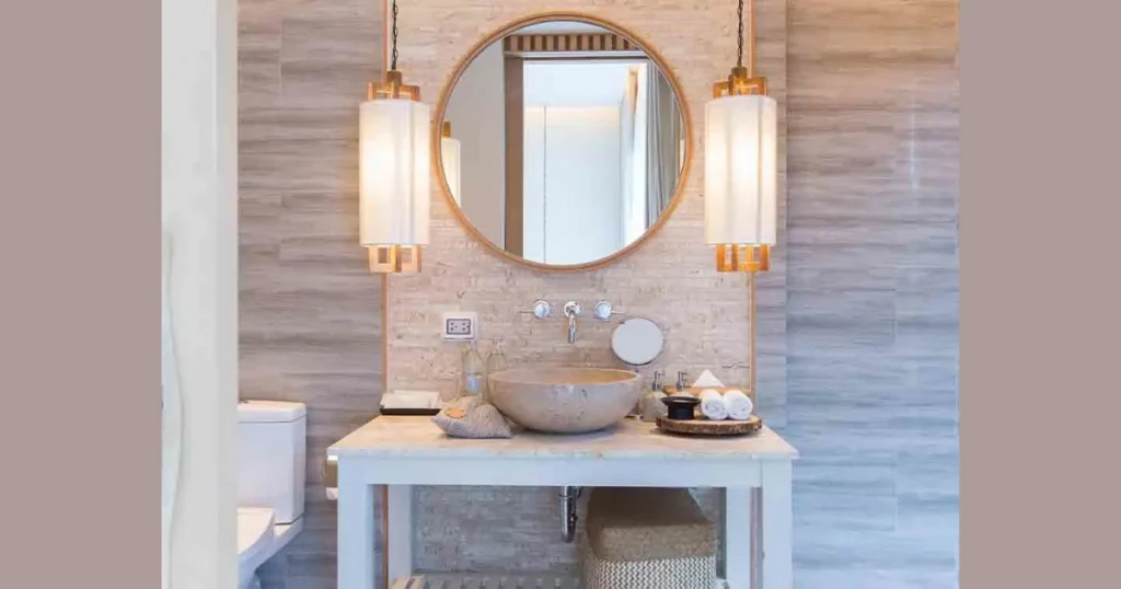  Suspended Bar Lighting from Ceiling Above Mirror