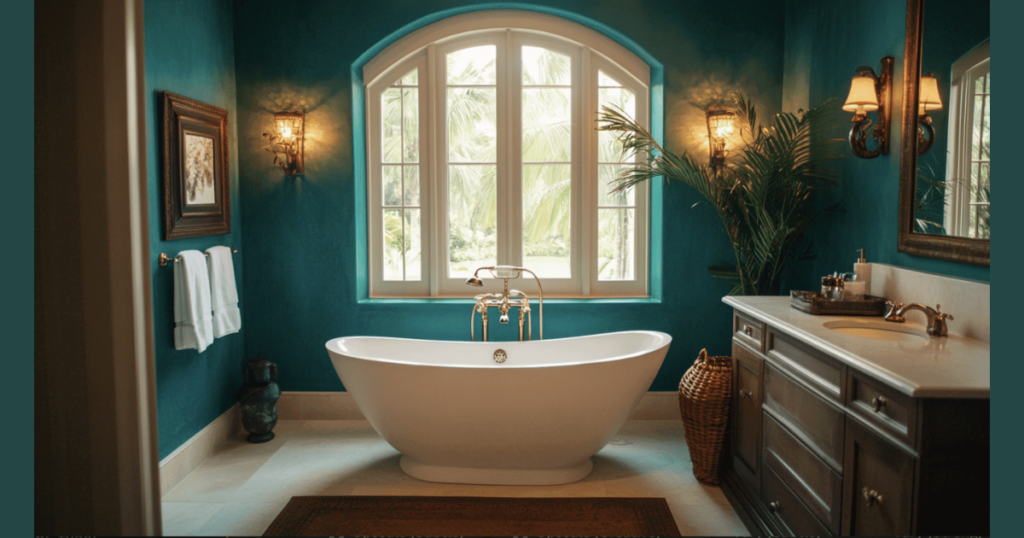 Teal Bathroom Wall Color for Rich and Stylish Accent