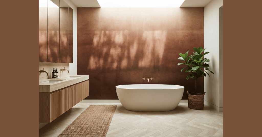 Textured Linen Look Bathroom Wallpaper for Subtle Depth