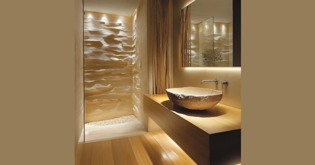 Textured Wall Bathroom Interior Design for Visual Depth