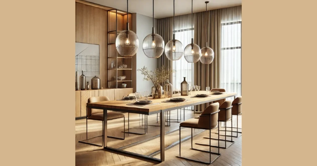 Transitional Dining Room with Wood and Metal Combination