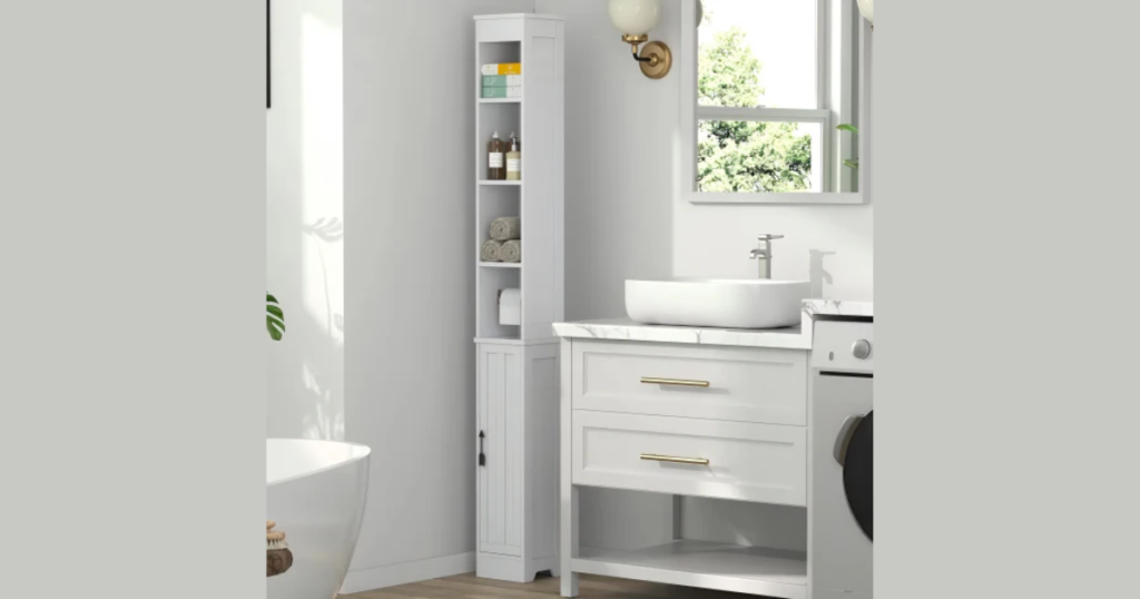 Vertical Storage Shelves for Organization in bathroom