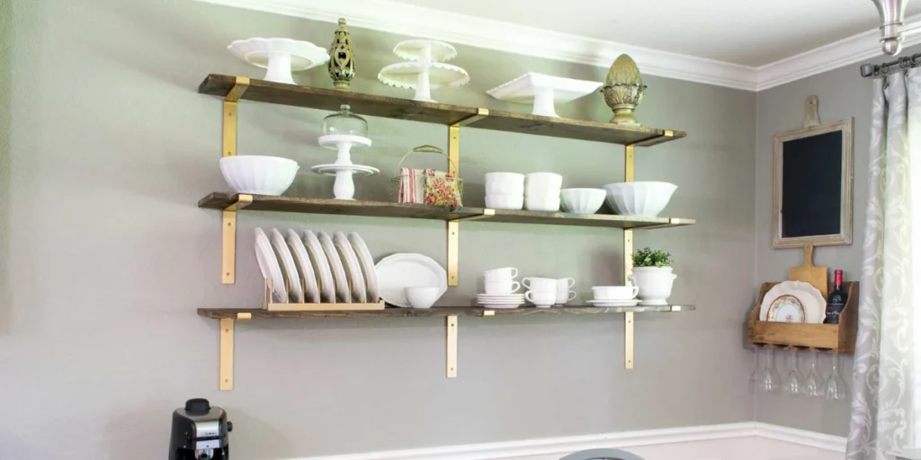 Wall-Mounted Dining Room Shelves with Brackets