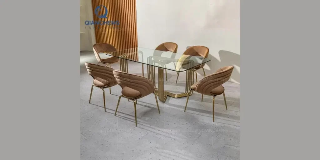 Wooden Chairs with a Glass Dining Table