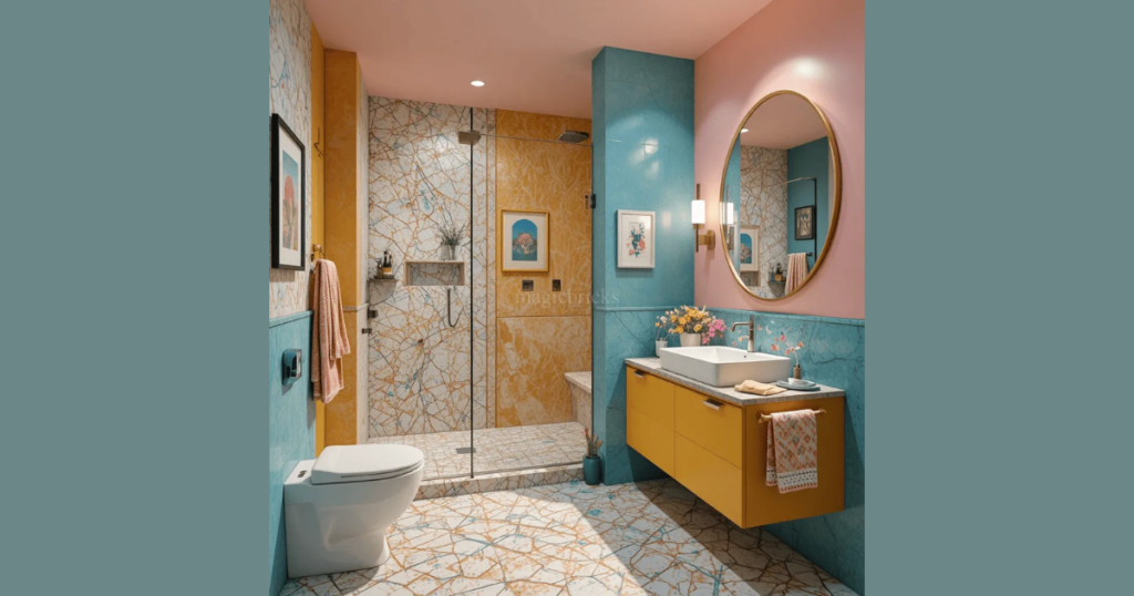 color blocking bathroom interior design for modern style