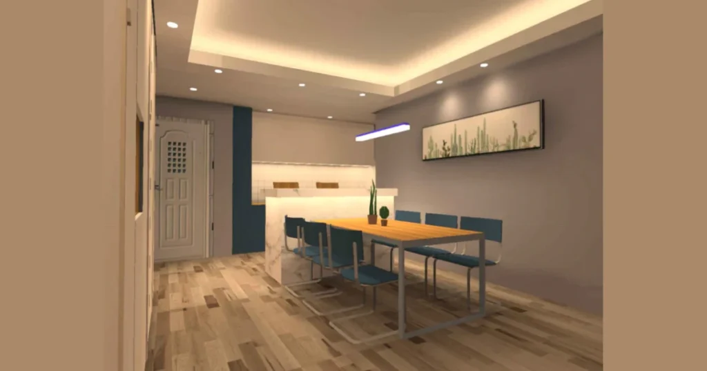 dining room Ceiling with LED Strip Lighting for Ambient Glow