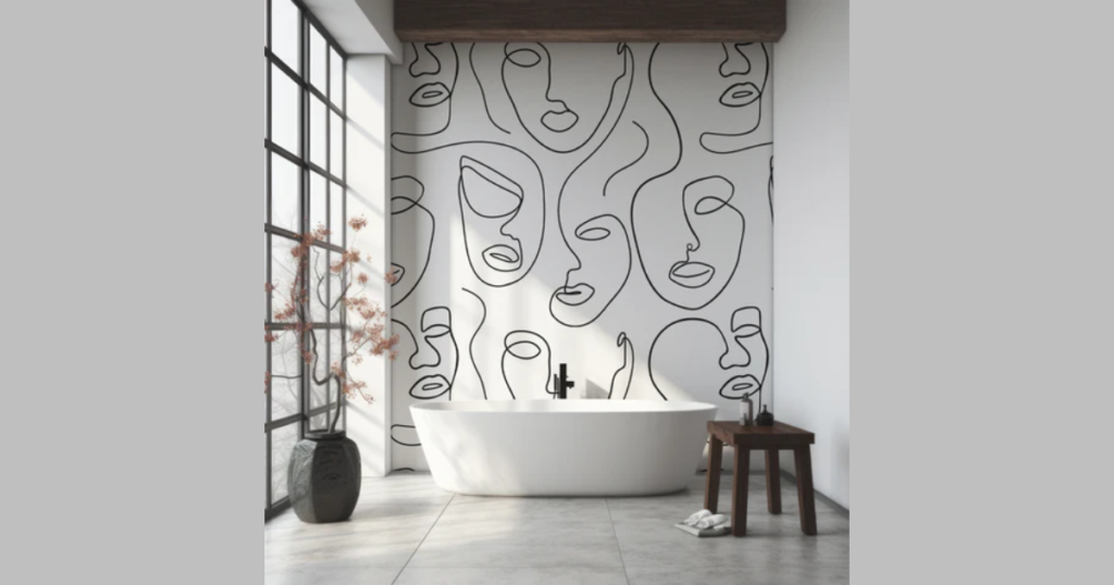 minimal line pattern bathroom wallpaper for a clean look