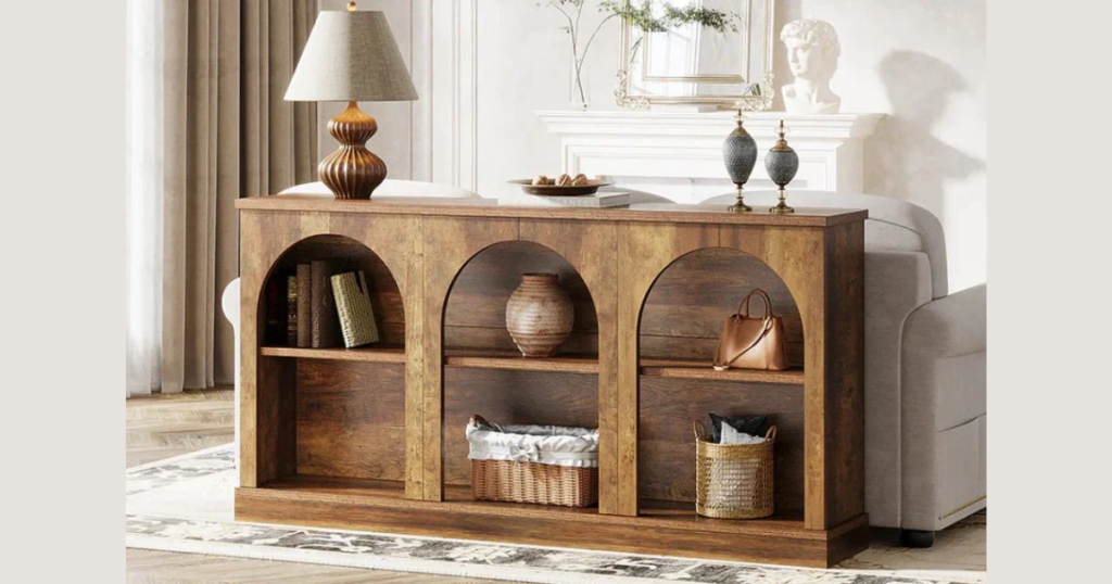 rustic wooden console table for traditional dining rooms