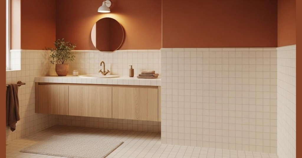 terracotta and cream warm bathroom color combination