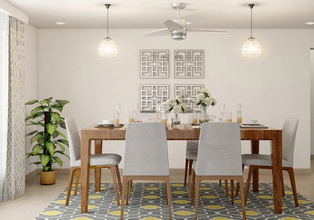 55 Inch Dining Table Idea with Statement Lighting