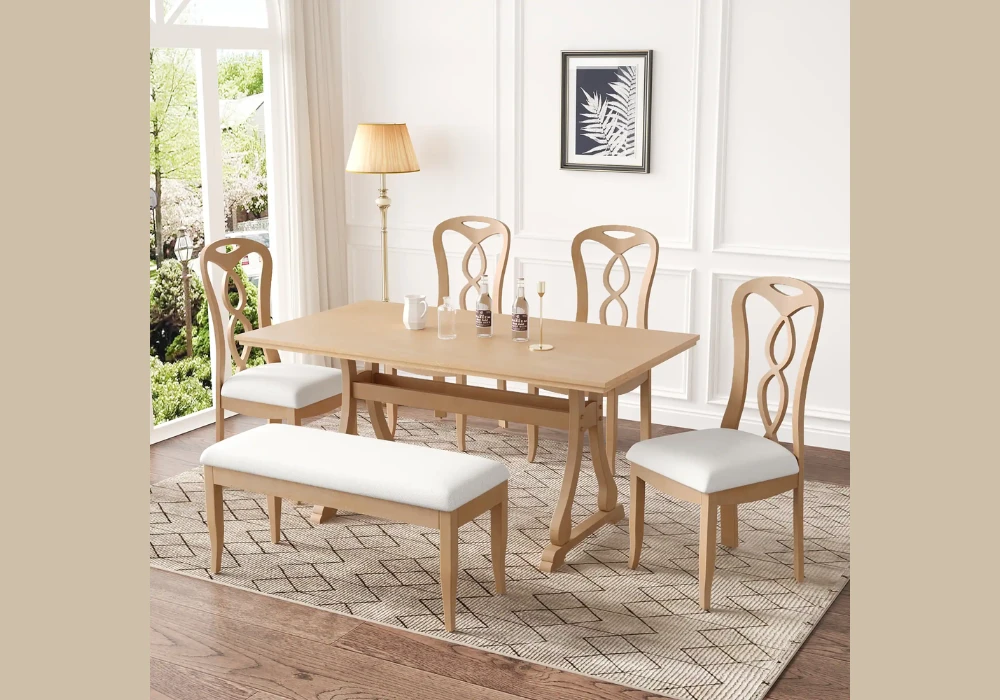 Bench and Chair Dining Table for 6 for Flexible Seating