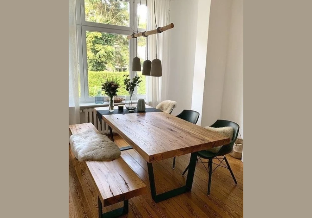 Bench on One Side and Chairs on the Other