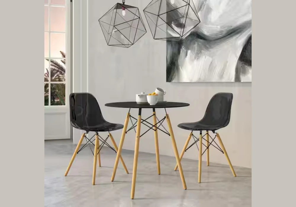 Black Dining Table With Two Contrast Chairs