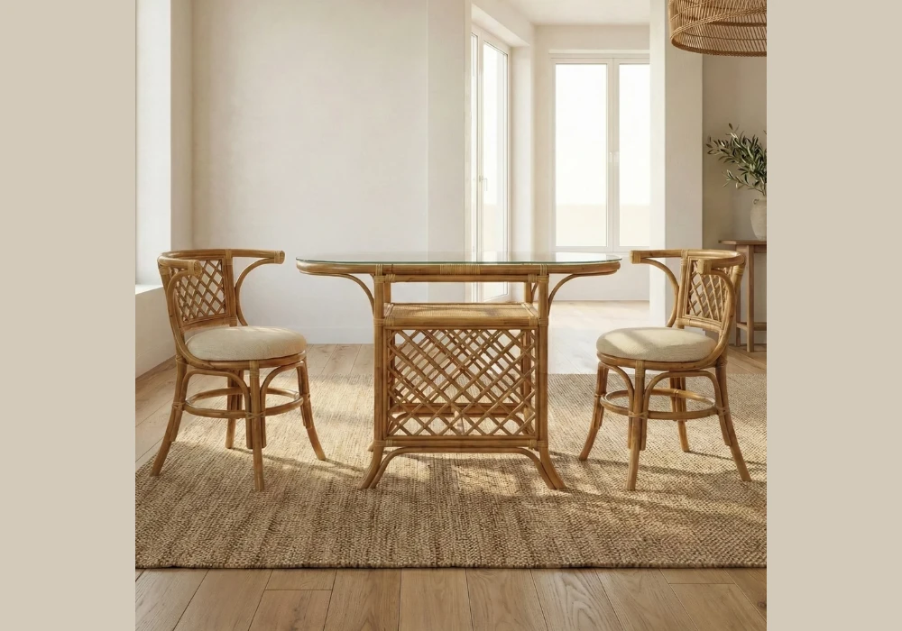 Boho Table With Two Woven Chairs