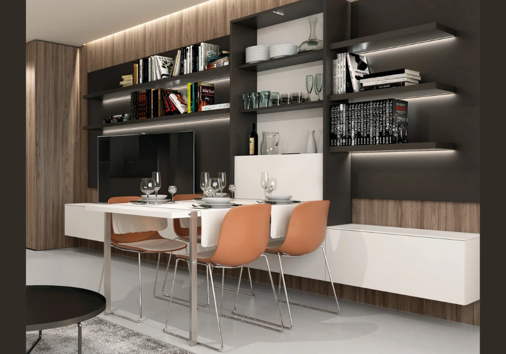 Built-In Dining Table with Wall Storage