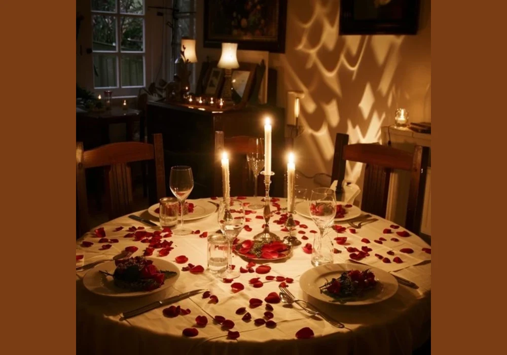 Candlelit Dining Table Setup