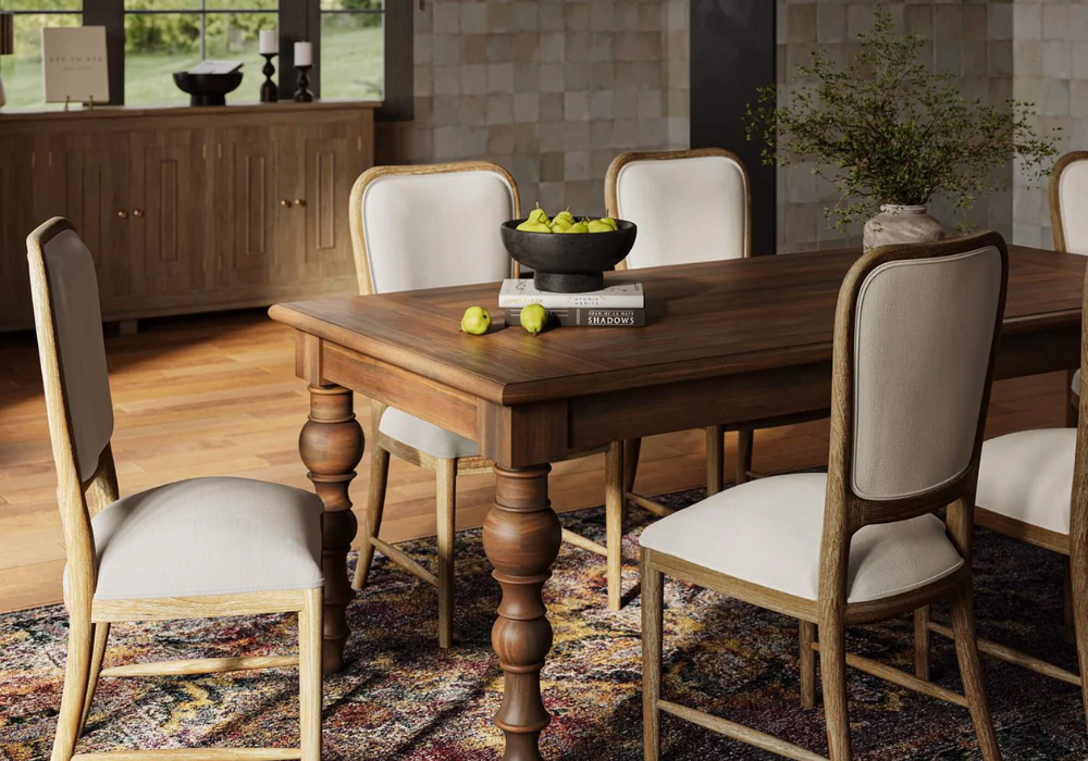 Classic Wooden Farmhouse Dining Table Setup