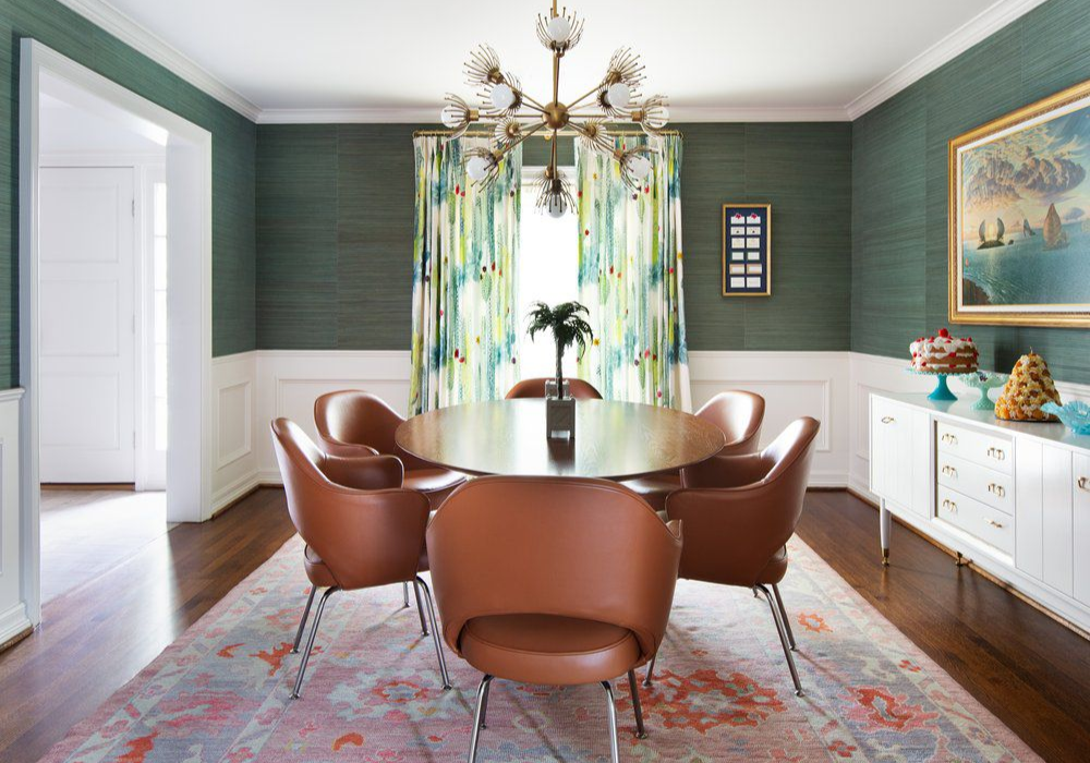 Color Contrast Carpet Under Light Dining Table