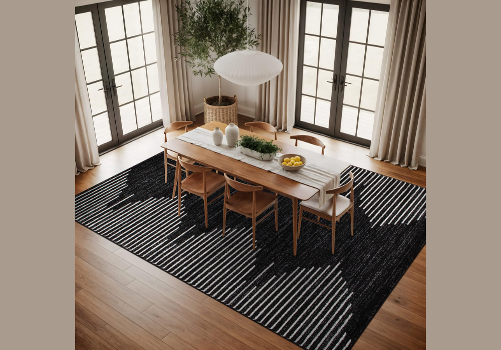 Dark Colored Rug for High Traffic Dining Rooms