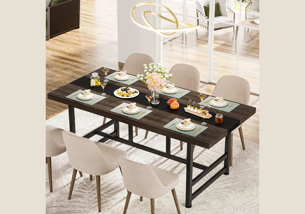 Dark Wood 70 Inch Dining Table Setup