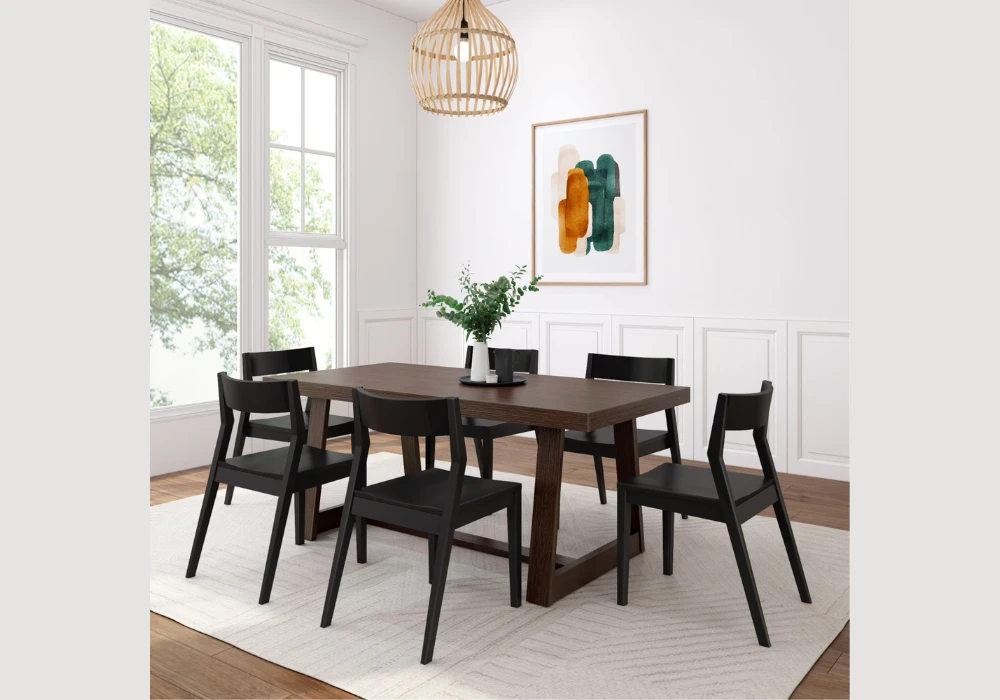 Dark Wood 72 Inch Dining Table Setup