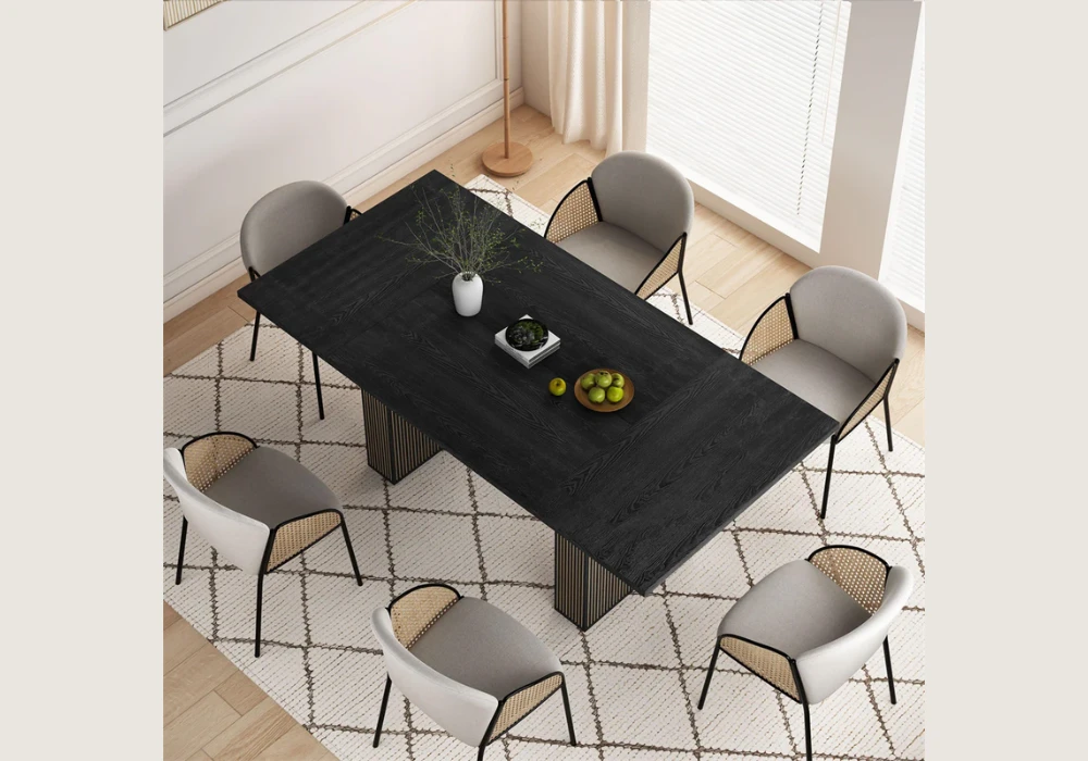 Dark Wood 78 Inch Dining Table Setup