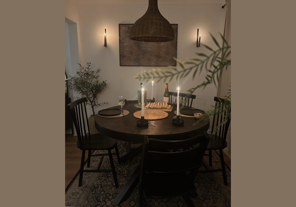Dark Wood Dining Table with Candle Centerpiece