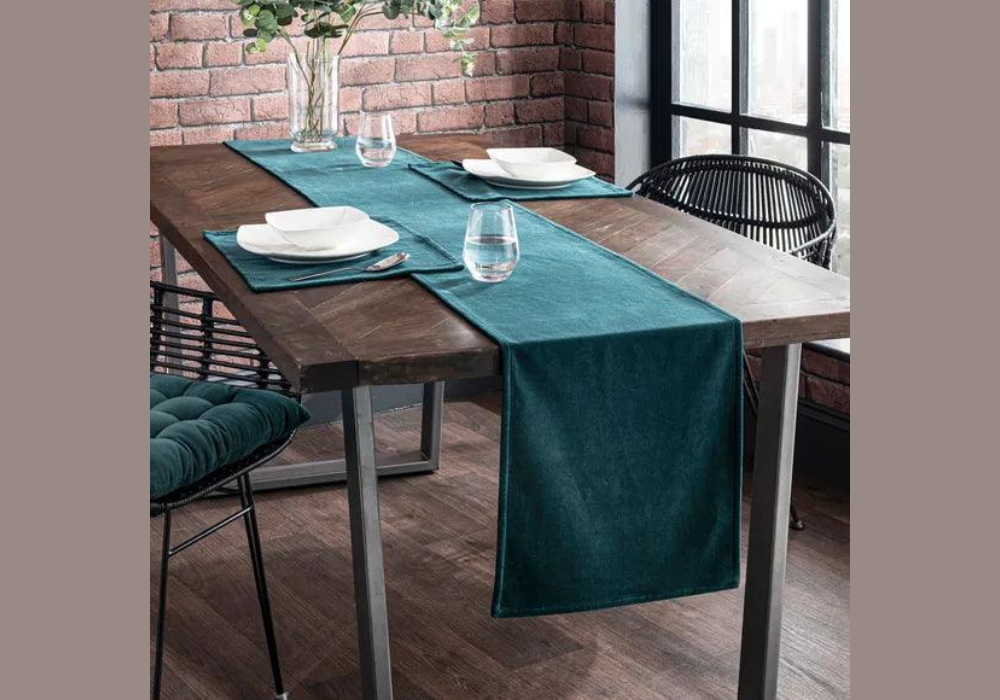 Dark Wood Dining Table with Linen Runner
