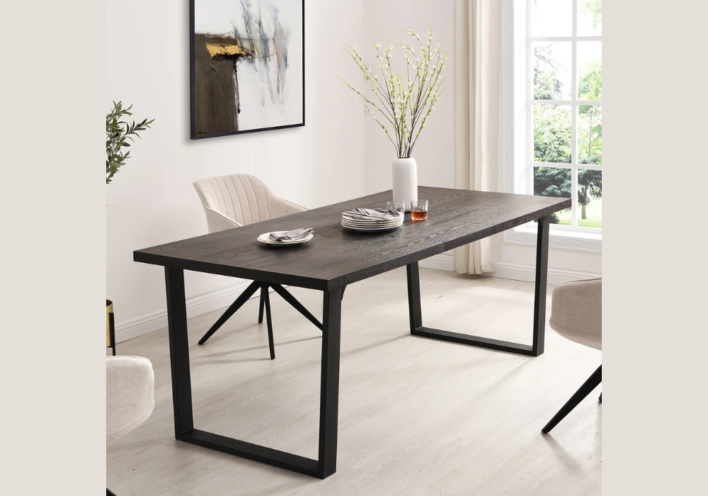 Dark Wood Dining Table with Metal Accents