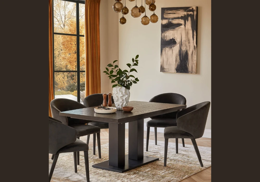 Dark Wood Dining Table with Modern Decor