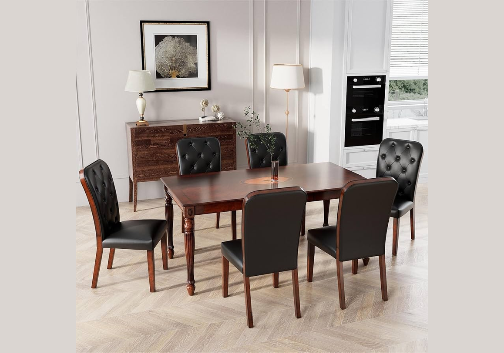 Dark Wood Dining Table with Vintage Chairs