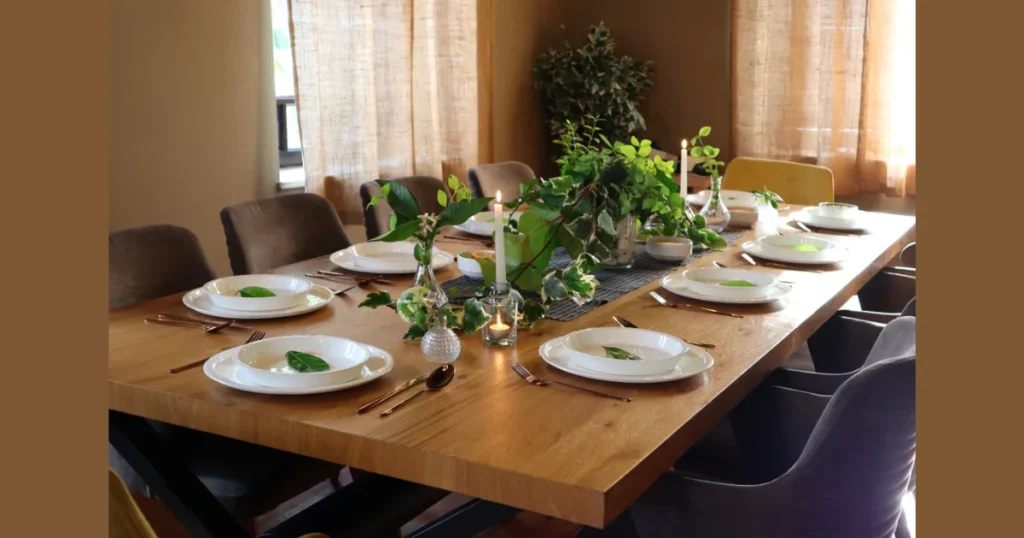Dining Table Plan with Green Plants