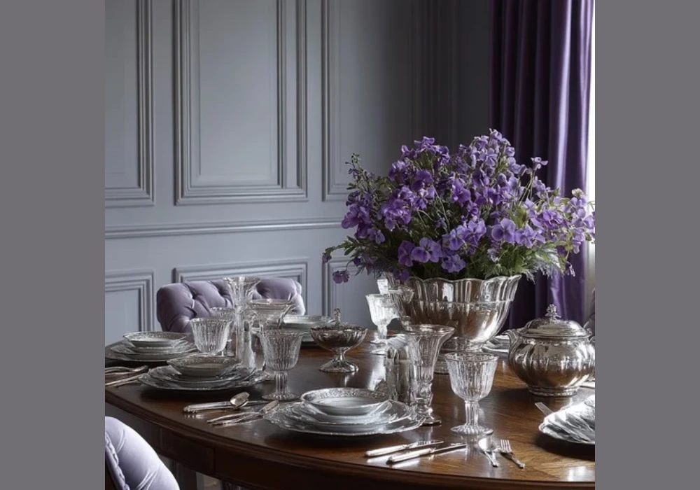 Elegant Dining Table with Glass Bowl Centerpiece