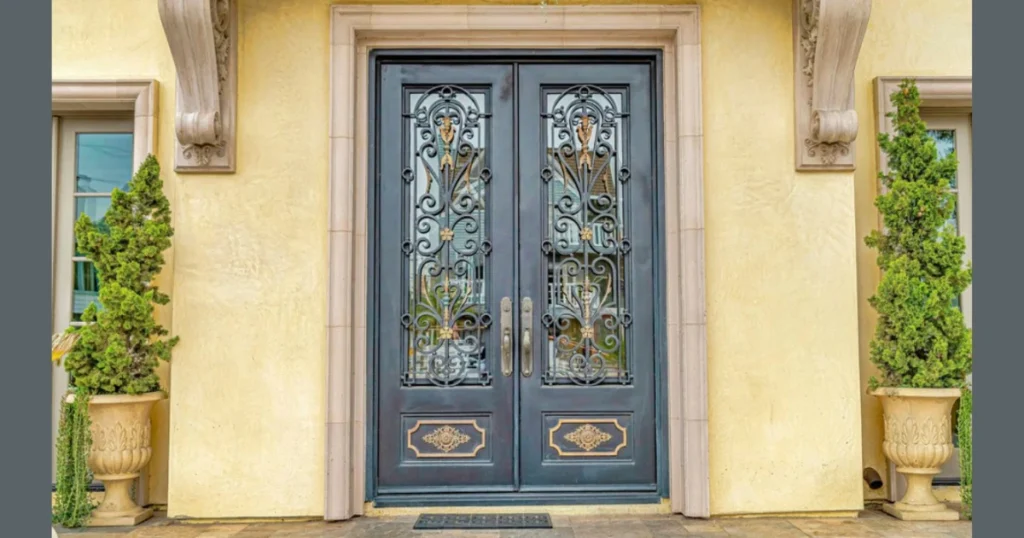 Exterior Door with Decorative Grille Design