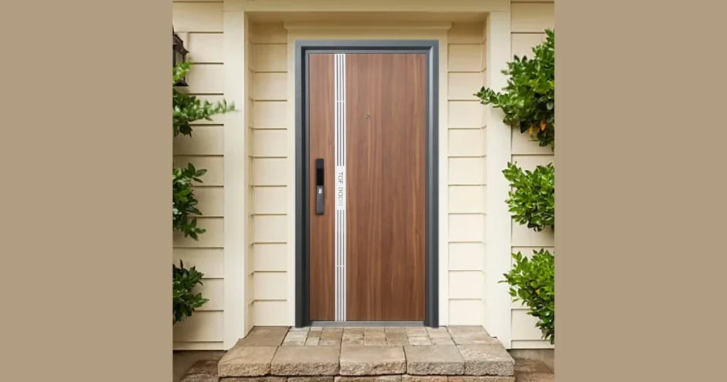 Exterior Door with Decorative Metal Strips