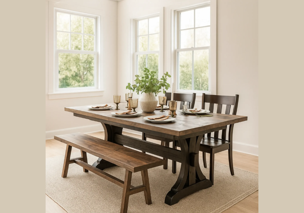 Farmhouse Dark Wood Dining Table Setup