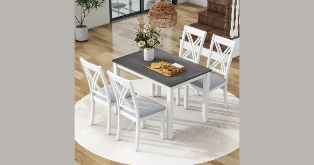 Farmhouse Dining Table Set with Cross Back Chairs