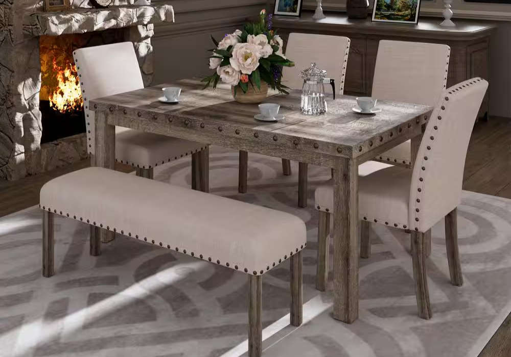 Farmhouse Dining Table with Bench Seating