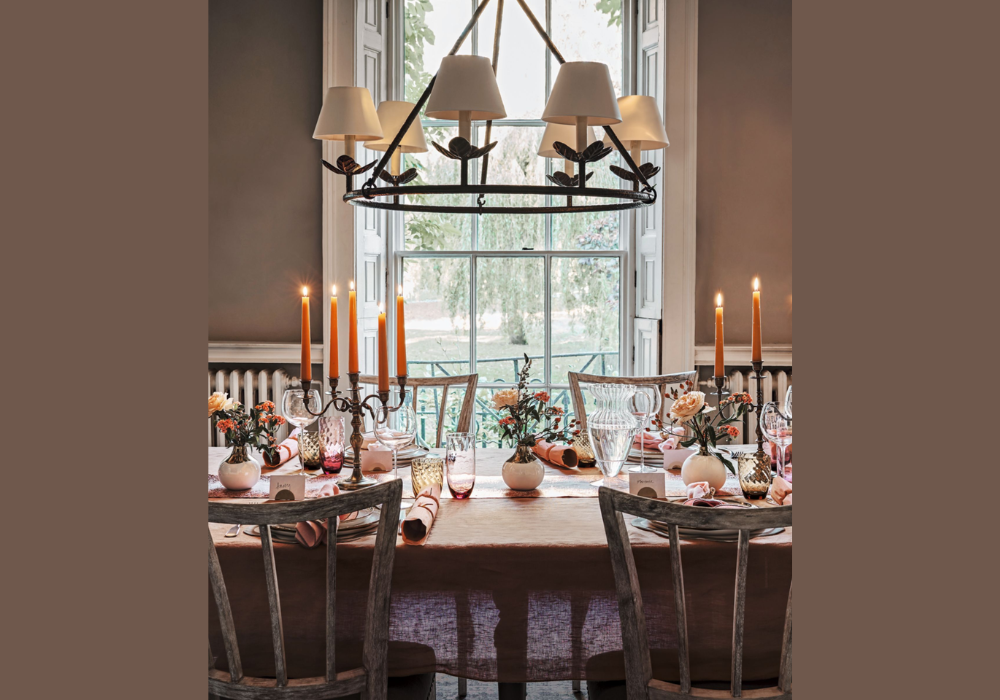 Farmhouse Dining Table with Candle Arrangement