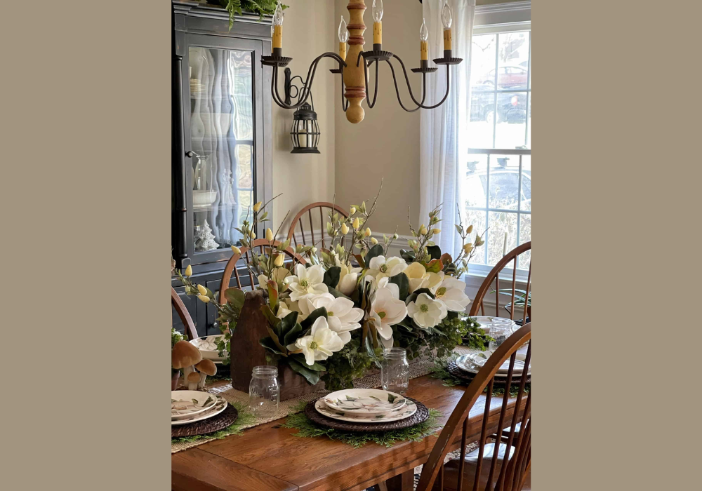 Farmhouse Dining Table with Greenery Decor