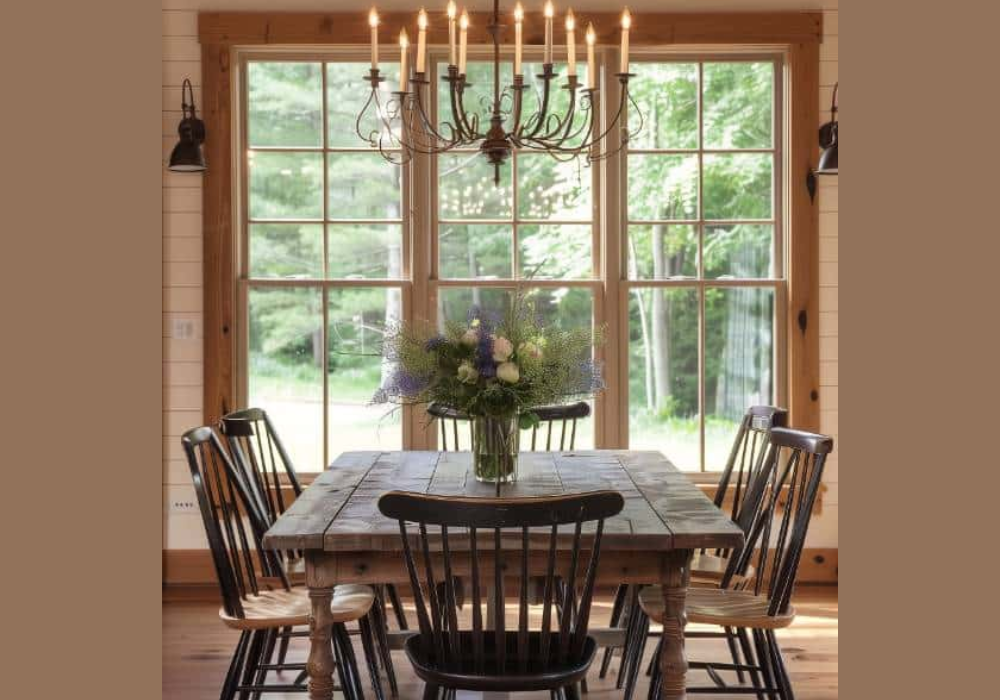 Farmhouse Dining Table with Vintage Chairs