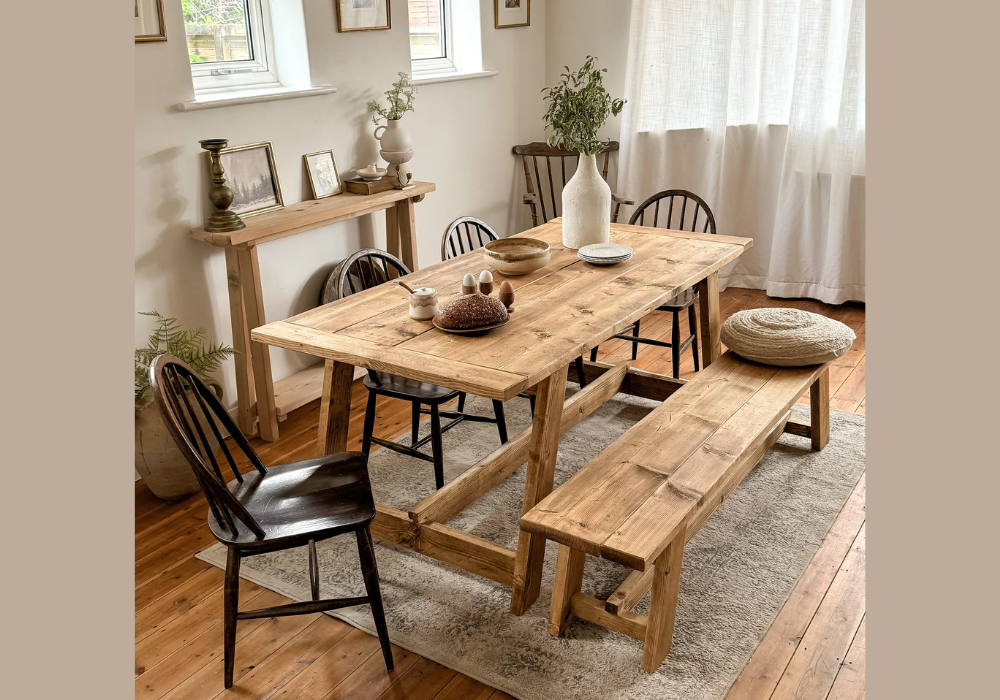 Farmhouse Oak Dining Table Setup