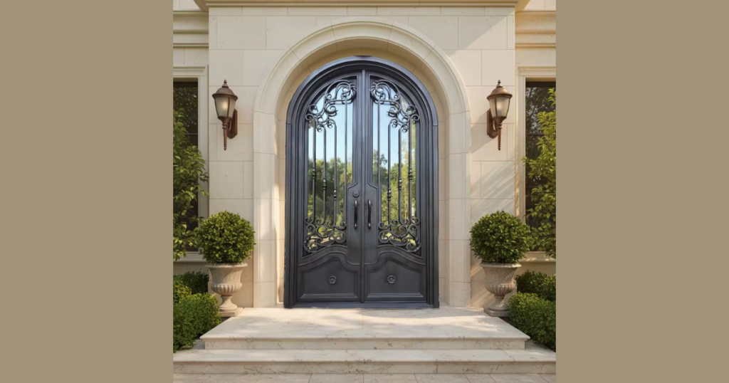 Front Door with Decorative Metal Detailing