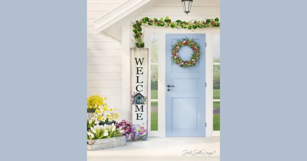 Front Entry Door with Welcome Sign