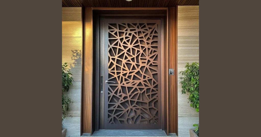 Geometric Cut Metal Modern Door Design