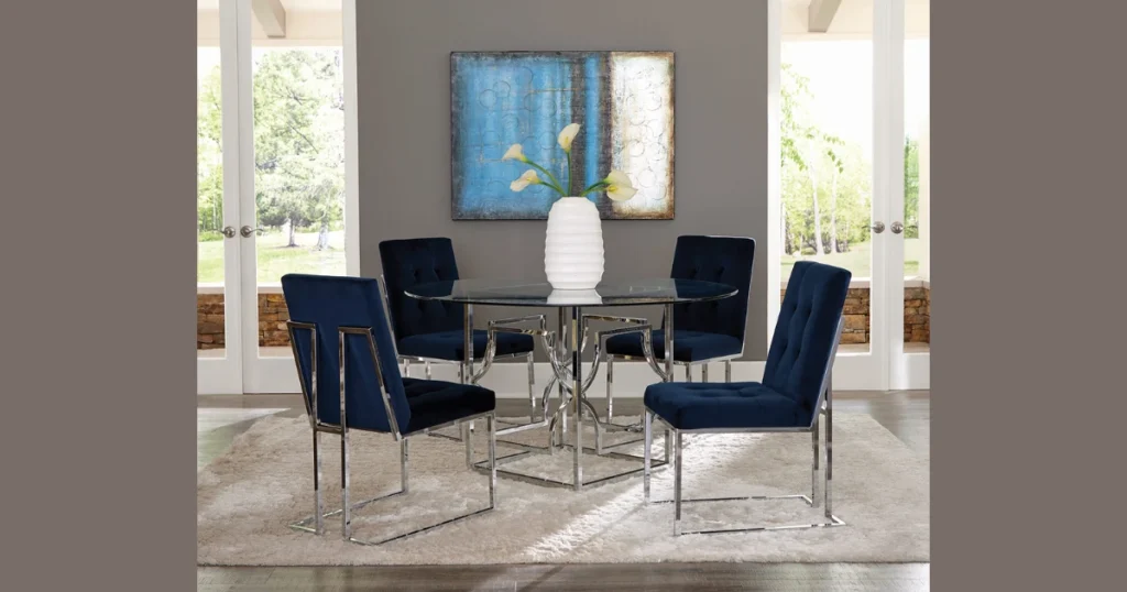Glass Dining Table Set with Metal Chairs