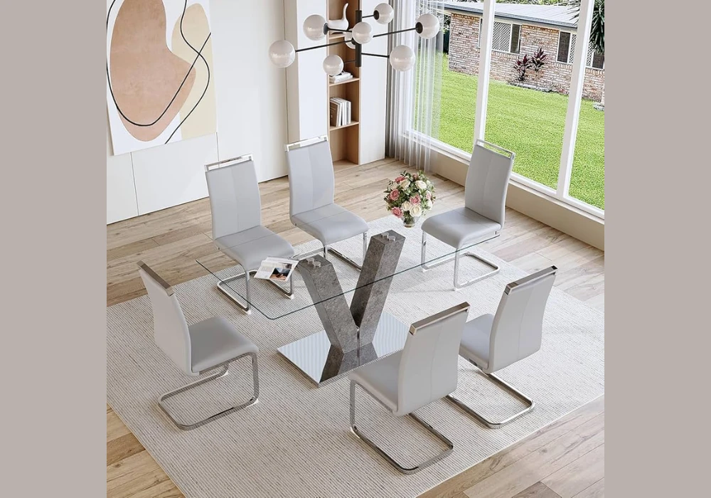 Glass Dining Table With 6 Chairs for an Airy Dining Room